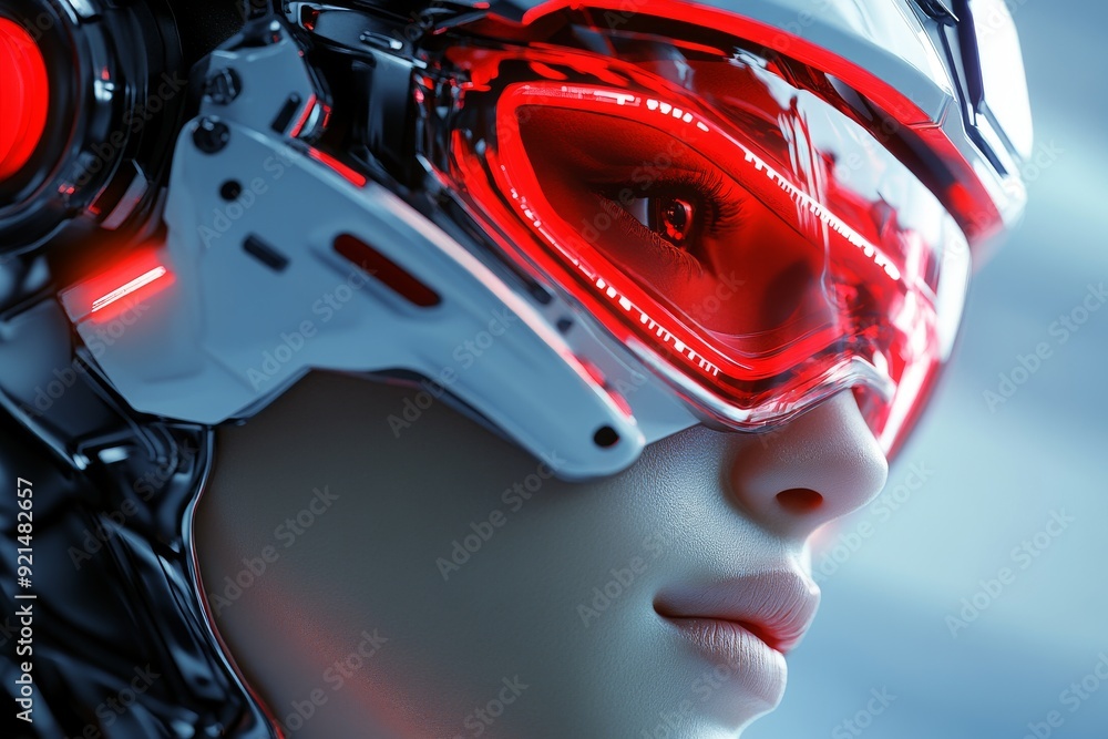 Aufkleber futuristic humanoid with red visor representing the advanced visual capabilities and vigilance of ai
