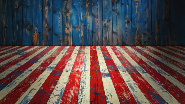 Weathered American Flag on Wood Panels with Copy-Space