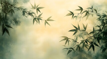 Auspicious Bamboo in Classic Style: Bamboo depicted with traditional artistic elements, symbolizing stability and growth in ancient painting style