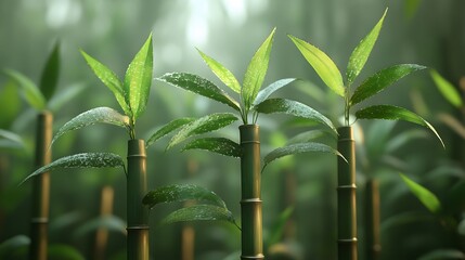 Obraz premium Auspicious Bamboo in 3D Art: A three-dimensional auspicious bamboo with detailed textures and vibrant colors, symbolizing modern strength and growth
