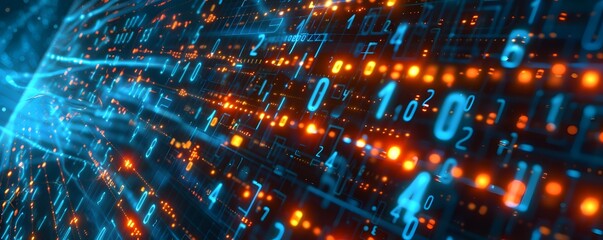 Abstract Digital Data Flow with Glowing Numbers and Lines