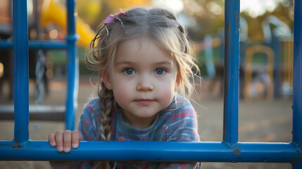 Little Girl at Playground: Portrait of a little girl playing at a playground.
