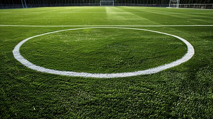 Obraz premium Close-up of the midfield circle on a well-manicured football field.