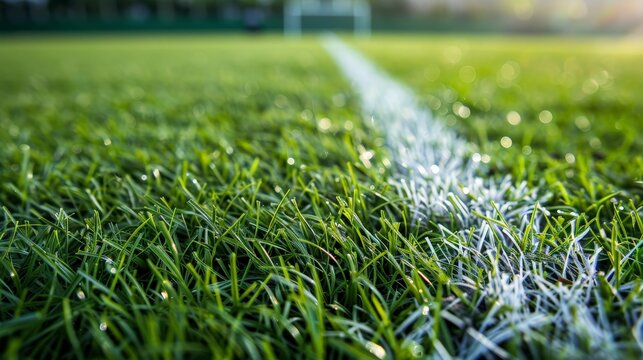 Close-up of the grass texture on a well-maintained football field.