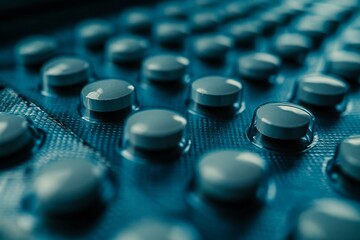 Rows of blue bottles in a high tech pharmaceutical lab illustrating meticulous organization and modern drug production