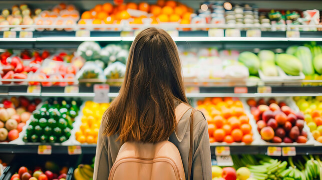 Woman Exploring Fresh Produce in a Supermarket