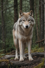 Majestic Gray Wolf in Lush Forest