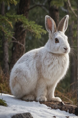 Fototapeta premium Snowshoe Hare in Winter Landscape