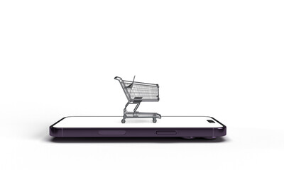 Ecommerce smartphone mobile white color mock up empty shopping cart market digital clearance basket customer consumer business supermarket sale buy store shipping commerce technology delivery shopping