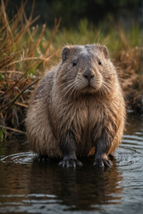 Curious Muskrat by the Water's Edge