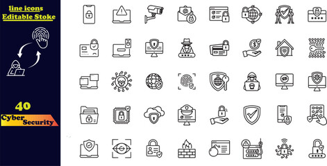 Cyber security icon set. Data protection symbol. Secured network icon collection. 