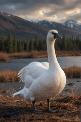 Majestic Tundra Swan by the Lake at Sunset