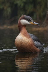 Elegant Red Necked Grebe Swimming in Calm Waters