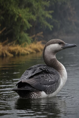 Graceful Pacific Loon Swimming in Serene River