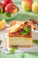 Sweet and delicious cheesecake made with cinnamon and apples.