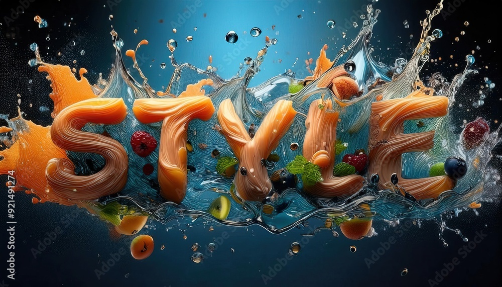Poster dynamic water splashing typography for style