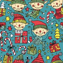 Fototapeta premium New Year and Christmas 2d cartoon or graphic advertising background, Seamless pattern