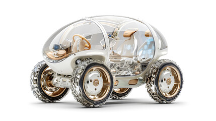2. Compact, cylinder-shaped exploration vehicle with a transparent dome, showcasing advanced navigation systems inside 