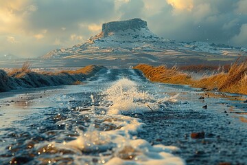 Naklejka premium Coastal road near the ocean UHD wallpaper