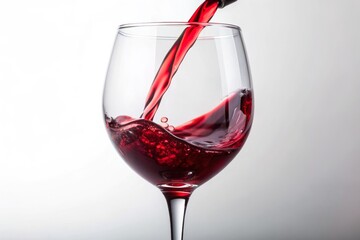 A glass of red wine is poured into a wine glass