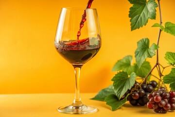 A glass of red wine is poured into a wine glass