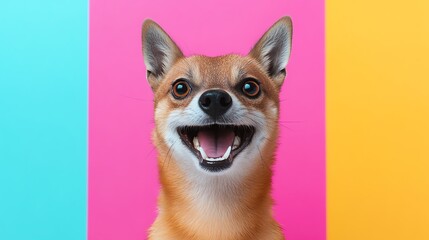 Obraz premium A cheerful dog with a vibrant background, radiating joy and energy. Perfect for pet lovers and happy themes.