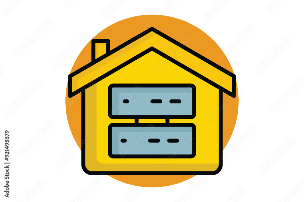 Poster data warehouse colored outline icon. house with big data. icon related to store. data analytics elem