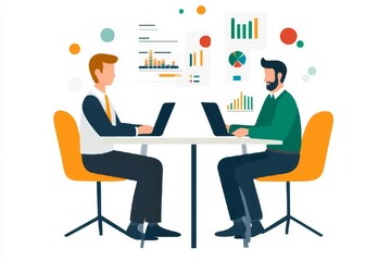 Fototapeta premium Business Meeting: Two Men Working on Laptops