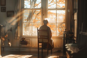 Fototapeta premium ai generative Grandma sitting facing the window