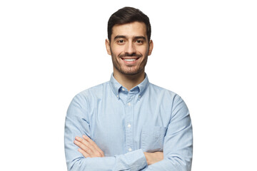 Smiling businessman in blue shirt