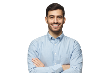 Smiling businessman in blue shirt