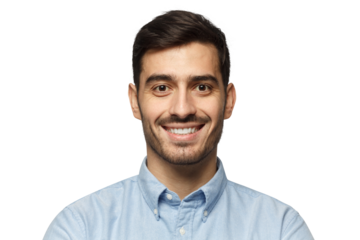 Close-up headshot of businessman smiling with confidence