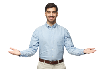 Friendly businessman with welcoming gesture