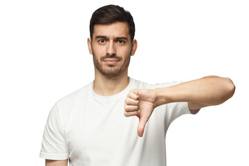 Young man showing thumb down or dislike © Damir Khabirov