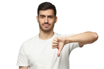 Young man showing thumb down or dislike