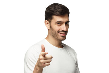 Young man pointing at camera