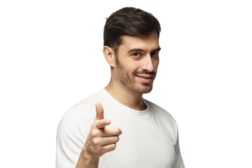 Young man pointing at camera