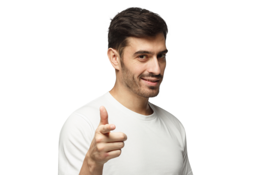 Young man pointing at camera