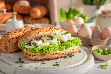 Homemade and tasty sandwich as healthy breakfast.