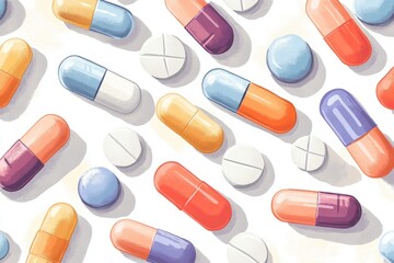 Overflowing pill capsules in motion depicting the dynamic nature of pharmaceutical treatment