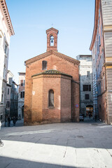 Naklejka premium View of old church in medieval town