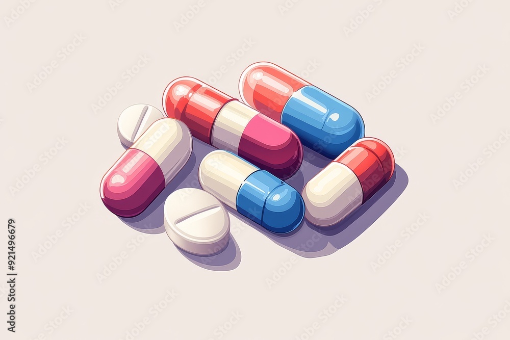 Canvas Prints Colorful pills and capsules laid out on a gradient background highlighting diverse medication options