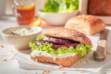 Healthy and delicious sandwich for breakfast in morning.