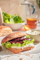 Healthy and delicious sandwich as healthy breakfast.