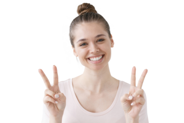 Happy girl showing victory gesture