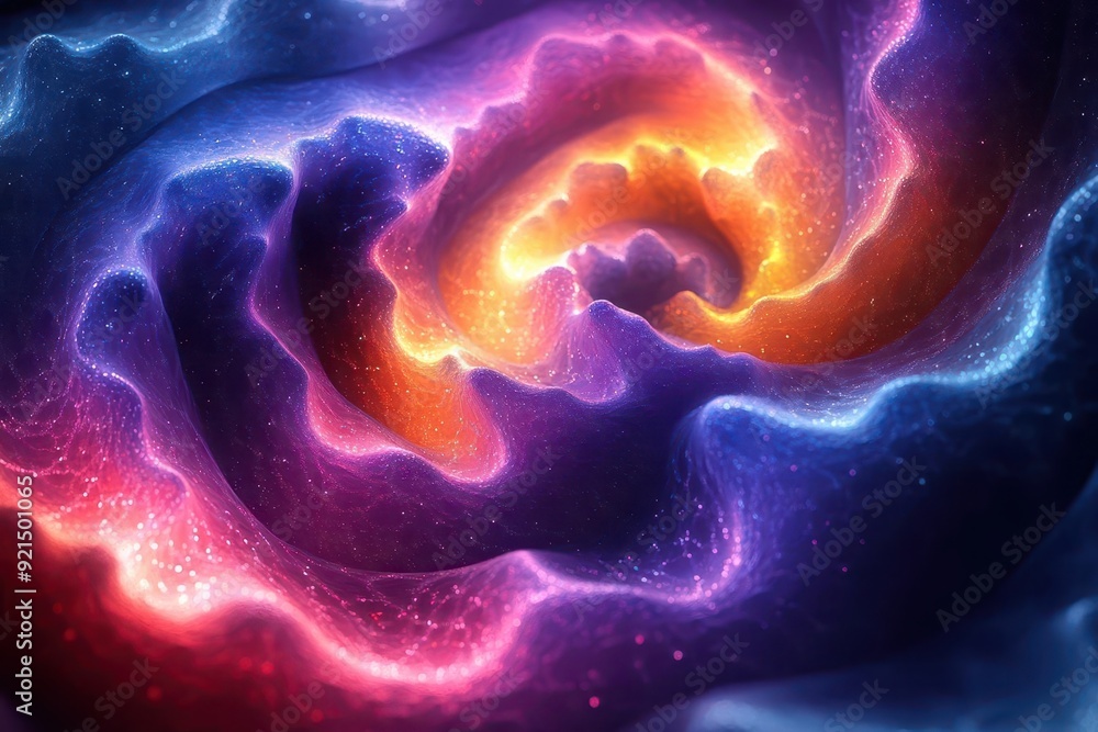 Sticker mesmerizing fractal artwork with swirling patterns in vibrant neon colors intricate geometric shapes