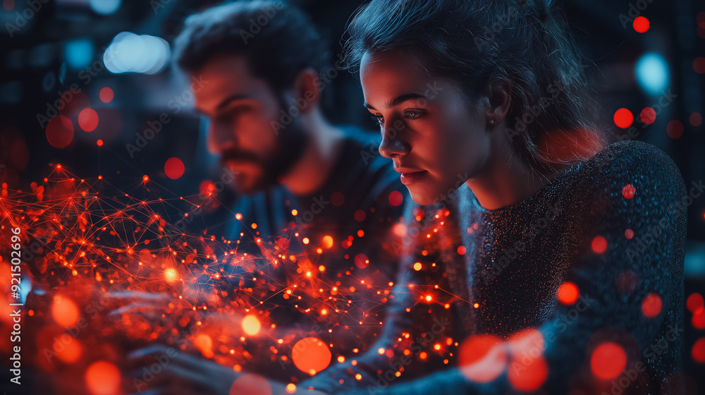Aufkleber global business and digital organization with a team working on network connections and data exchang