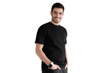 Portrait of young man standing and looking optimistic in casual clothes