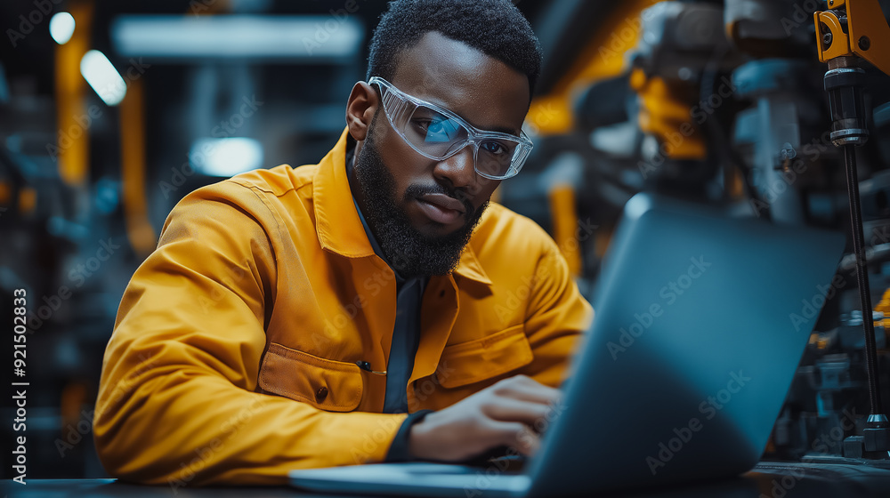 Poster digital system service and technical support with a software engineer working on a laptop, showcasin