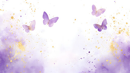 Purple Watercolor Butterflies with Gold Splashes